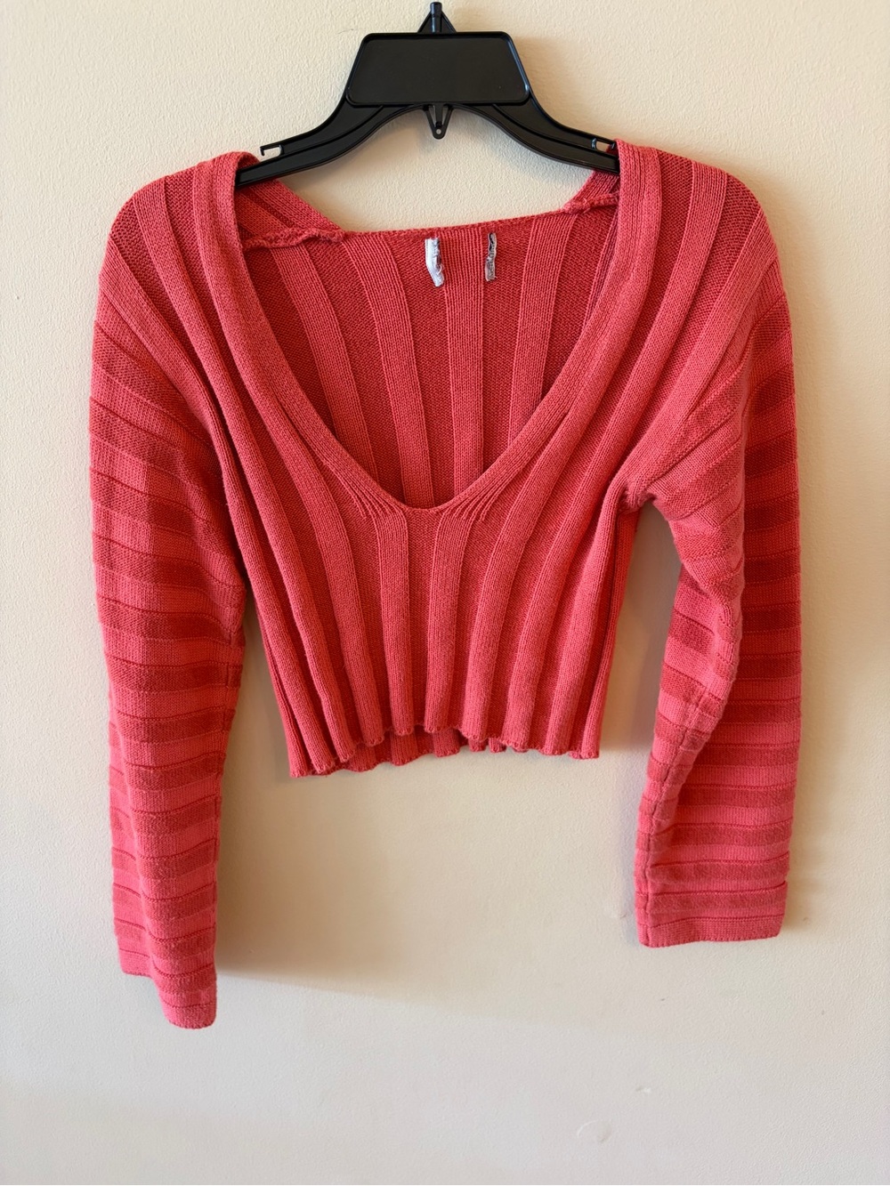 Orangish/Pink V-Neck Striped Cropped Sweater Size Small